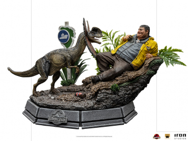 Dennis Nedry meets the Dilophosaurus Statue 1/10 Art Scale Deluxe, Jurassic Park, 21 cm