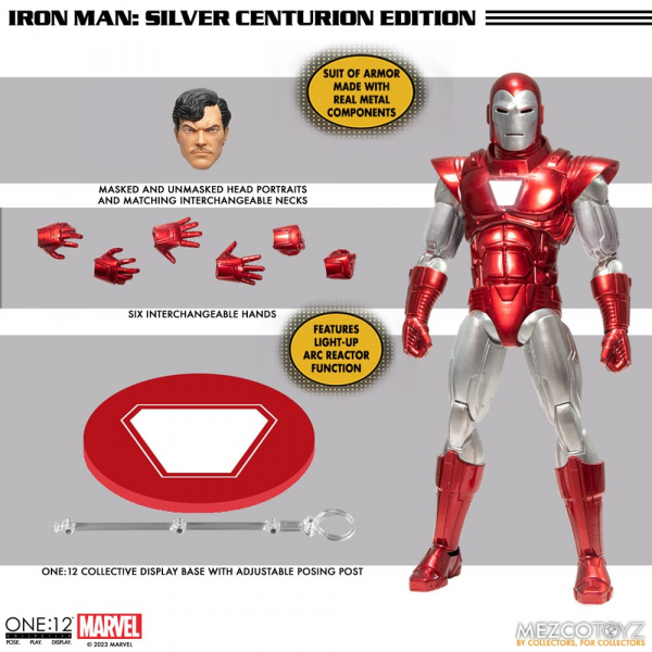 Iron Man (Silver Centurion Edition) Action Figure 1/12 Mezco, Marvel, 17 cm